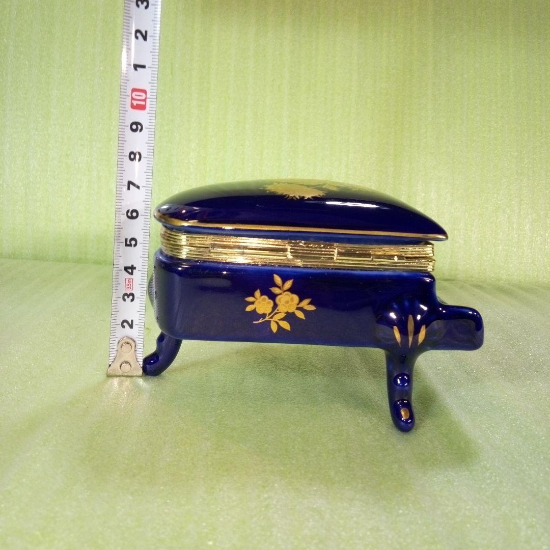 青いピアノ型オルゴール　花柄　KATO KOGEI　グリーンスリーブス　レア