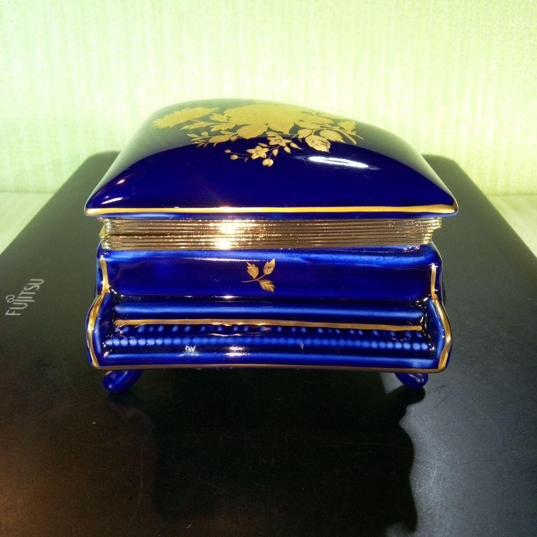 青いピアノ型オルゴール　花柄　KATO KOGEI　グリーンスリーブス　レア