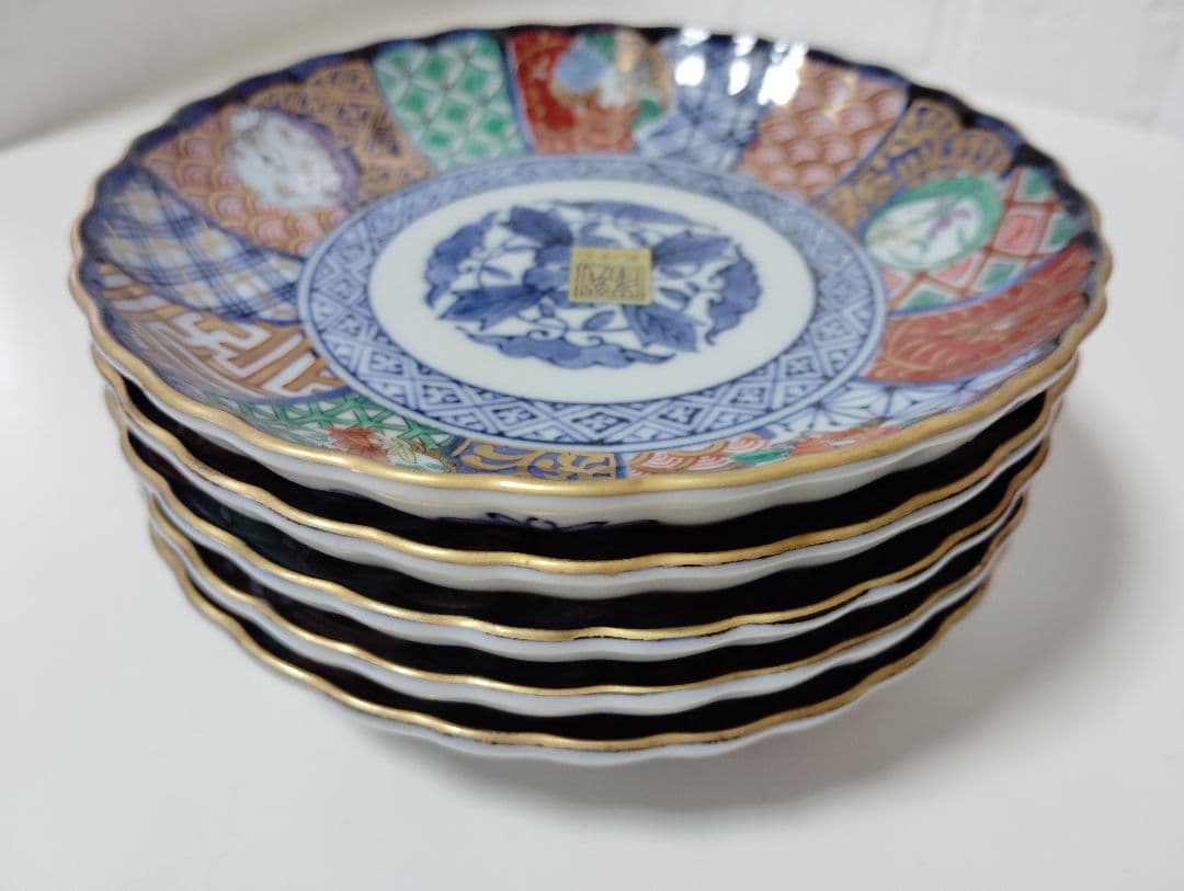 お正月　有田焼　龍峰窯　金彩古伊万里　祥瑞花丸紋　銘々皿　5枚