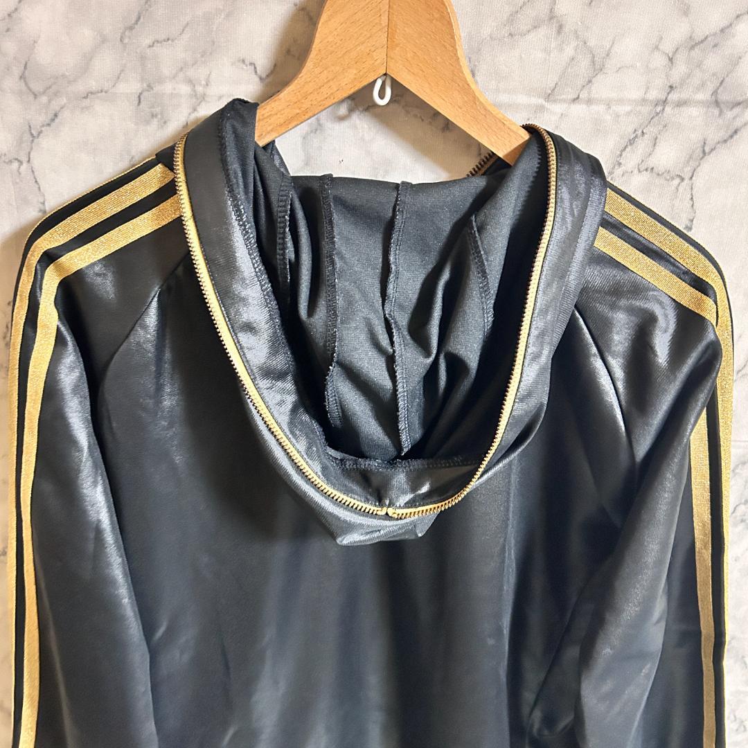 希少 adidas アディダス レザー調 光沢 上下 セットアップ ジャージ L