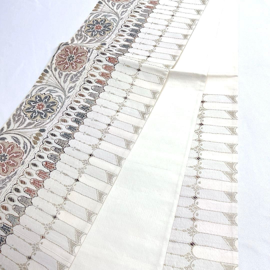 未着用　袋帯　金糸　銀糸　横縞　唐草　花　しるくろおど文布　着物　帯　041k