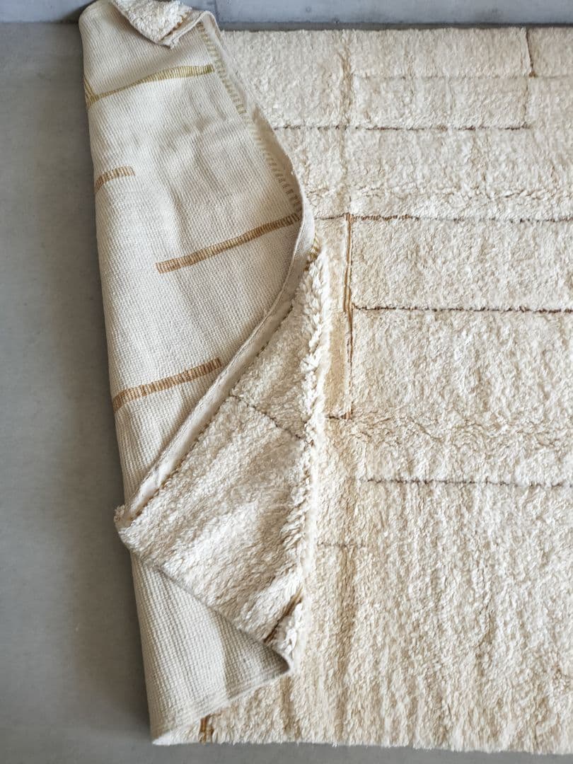 超大判/新品/アイボリーベース縦横ライン平織りマスタードイエロー No.615