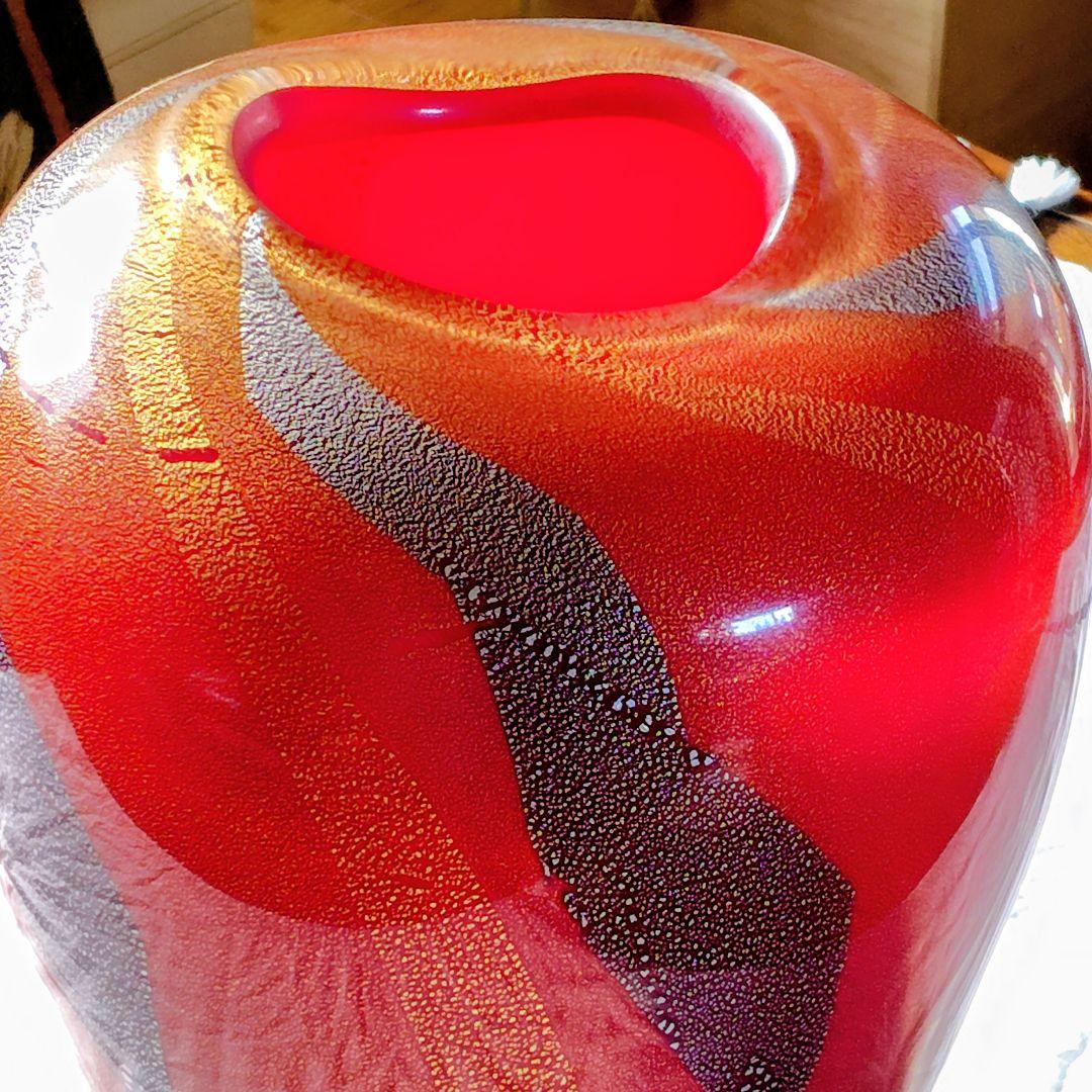 【極美品】琉球ガラス 名工 末吉清一作 大壺 花瓶 共箱・経歴書付 金箔 銀箔