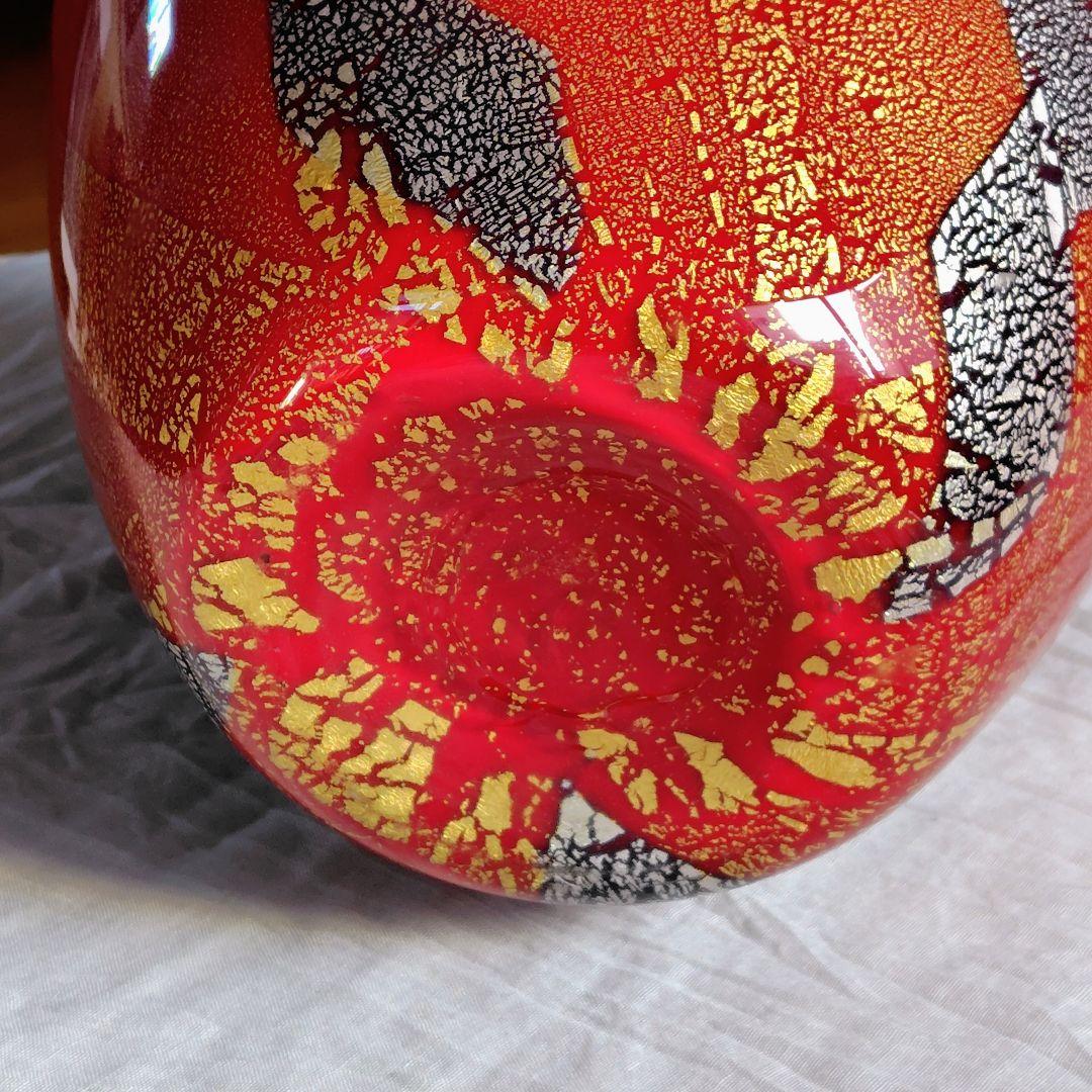 【極美品】琉球ガラス 名工 末吉清一作 大壺 花瓶 共箱・経歴書付 金箔 銀箔