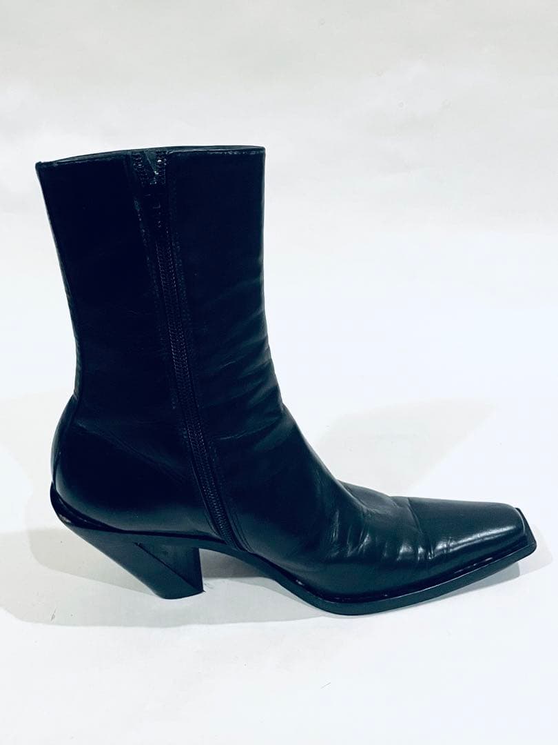 Ann demeulemeester レザー ブラック スクエアトゥブーツ