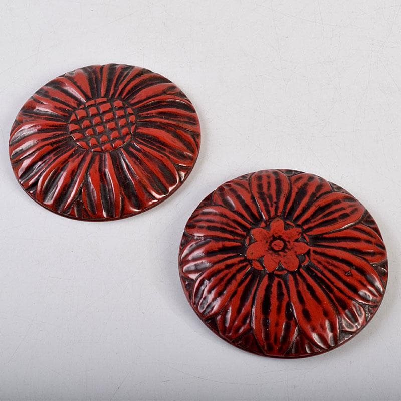 茶道具　剔紅　堆朱　花彫香合　時代箱　V　9267