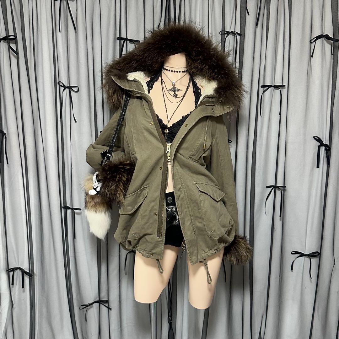 平成ギャル y2k　リアルファー付き　ミニタリーモッズコート　フェアリーグランジ