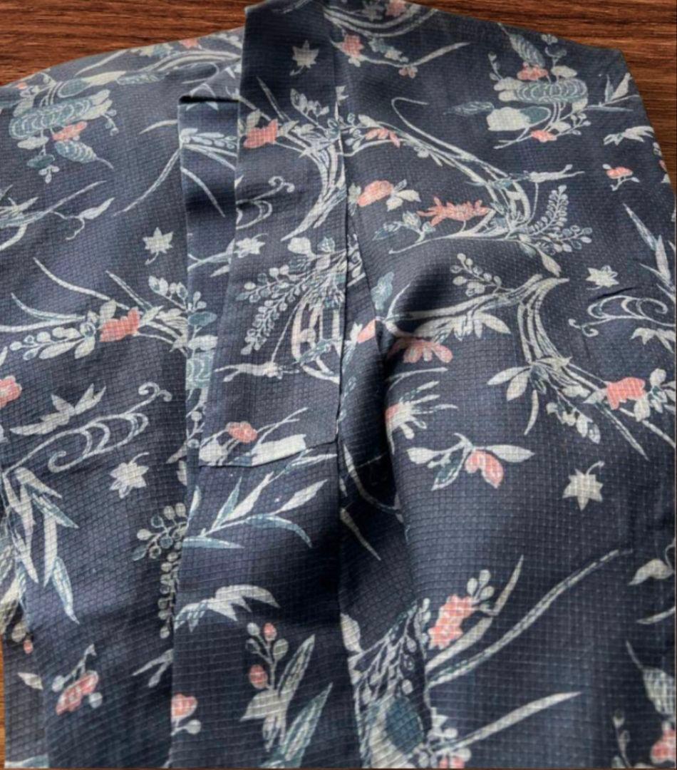 ✨希少✨絹紅梅　浴衣　夏着物　紺地　草花