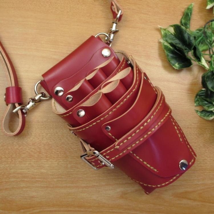 専用　赤色 サドルレザー　６丁　革ベルト付　シザーケース　SCL-150/CRB