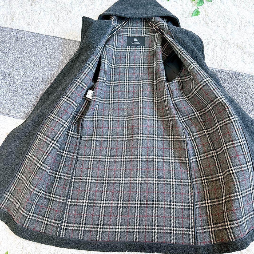 美品　バーバリーブラックレーベル　ダッフルコート　ロング　チェック柄　ウール　L