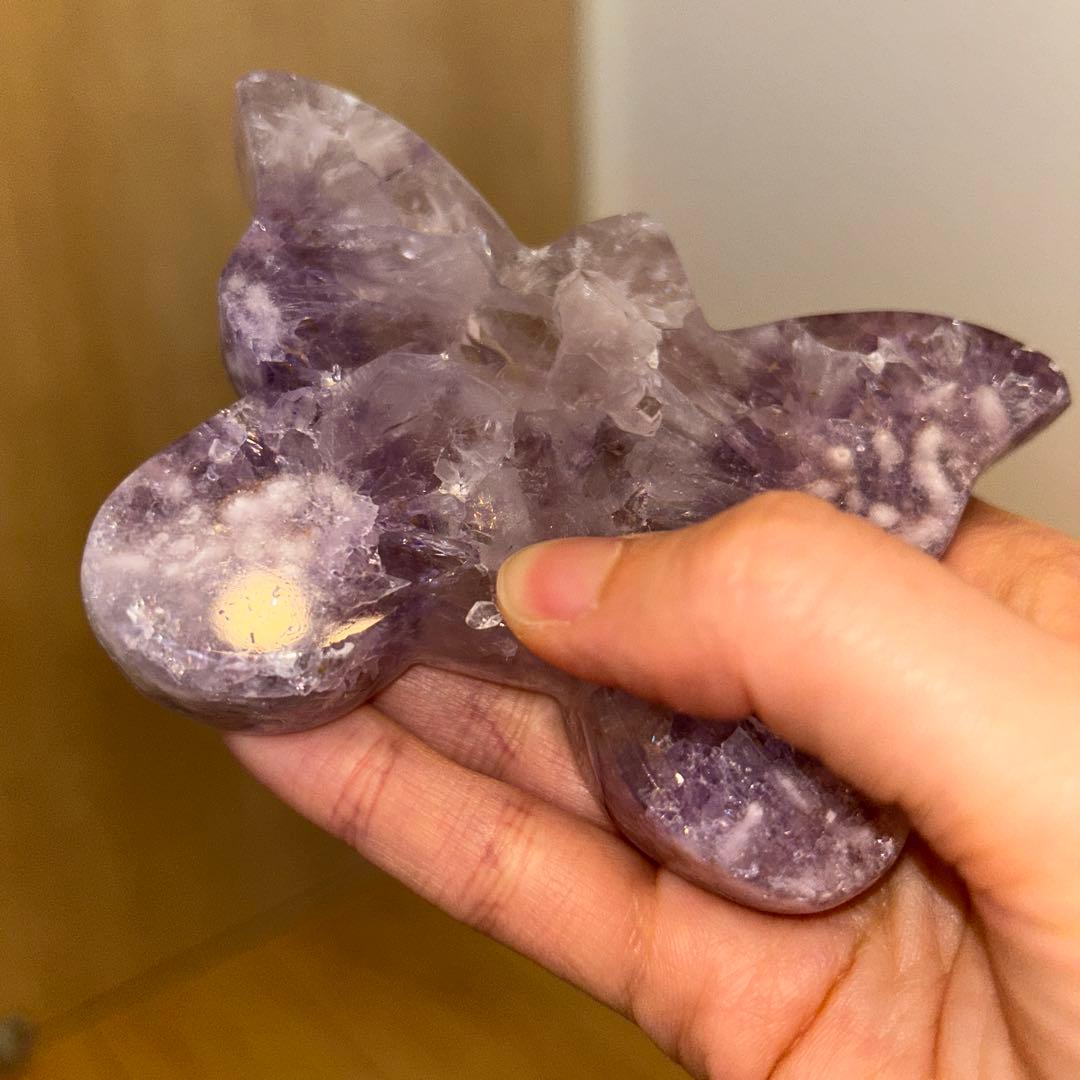 ハイグレード AAA商品 ピンクアメジスト 蝶々 天然石 結晶