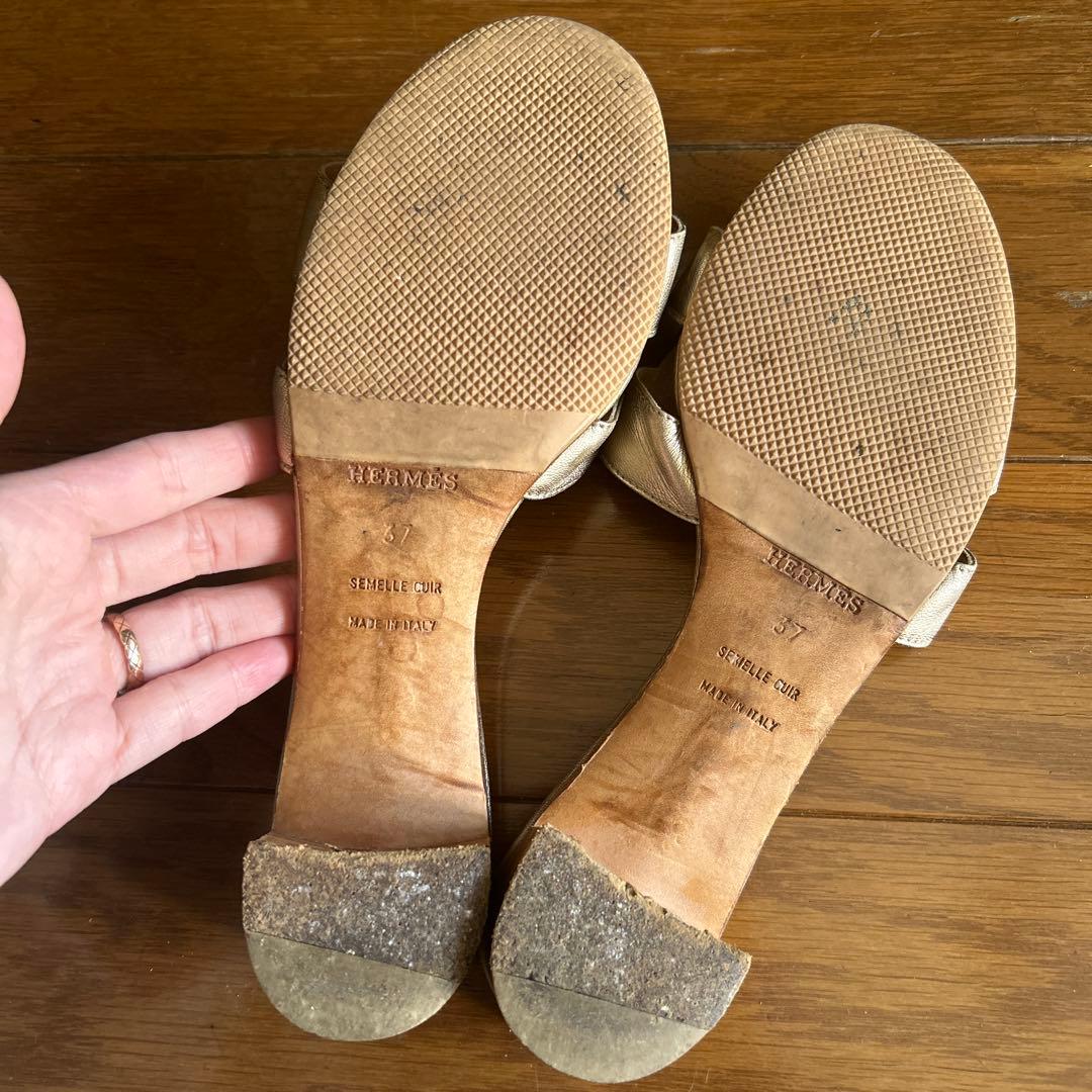 HERMES オアジス ゴールド サンダル 37