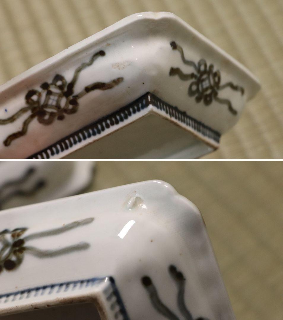 古伊万里 美人図 色絵 角皿 刺身皿 五客 人物 桜 小紋 明治期【MA424】