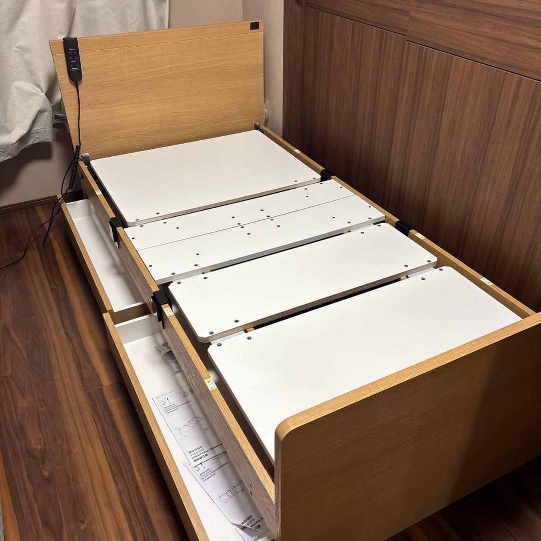 シングルベッド引き出し付き　電動　マットレス付き
