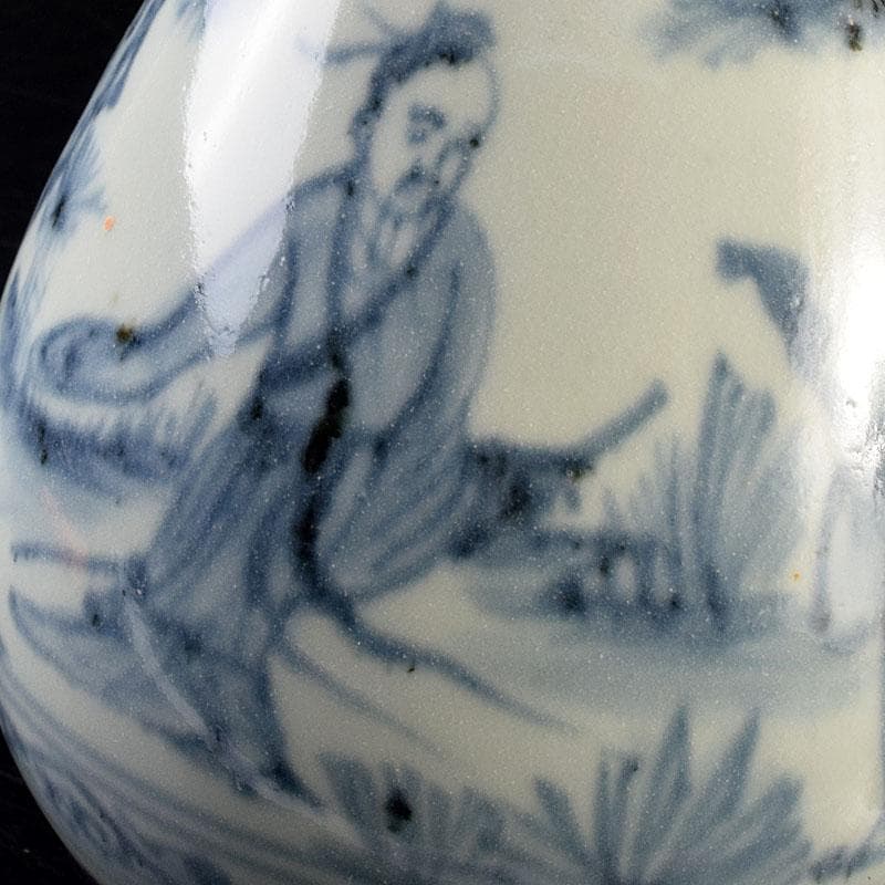 中国　青花　山水人物文　双耳瓶　玉壺春瓶　C　6900