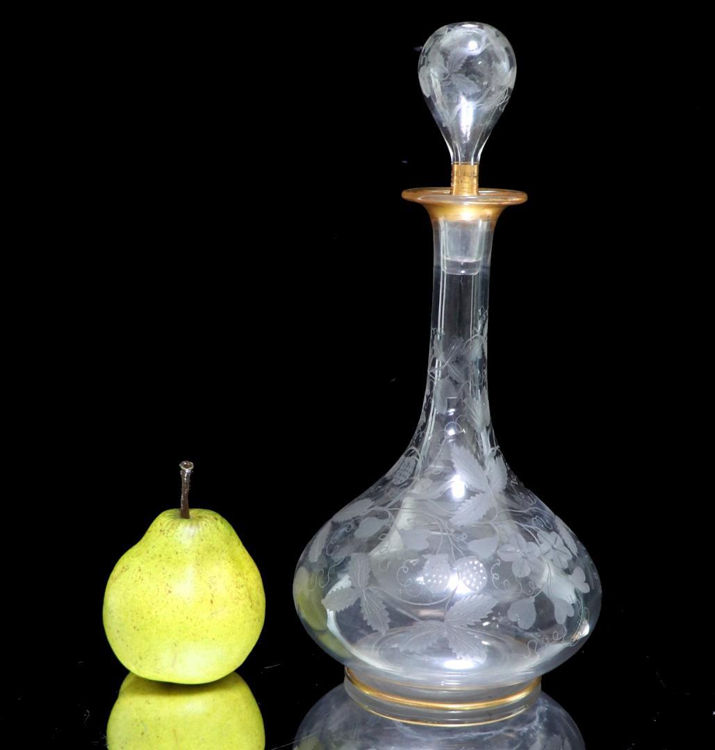 オールド・バカラ 金彩 大型 苺文 デカンタ 30cm グラヴュール カラフェ