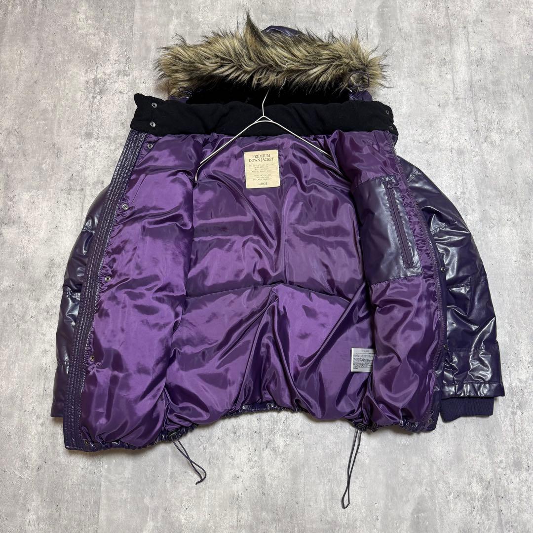 OLD UNIQLO Y2K 光沢パープル プレミアムダウンジャケット ファー