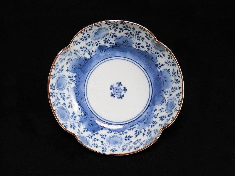 古伊万里　染付　型刷印判　木瓜型　撫子の図　江戸中期　C077AS- BMu