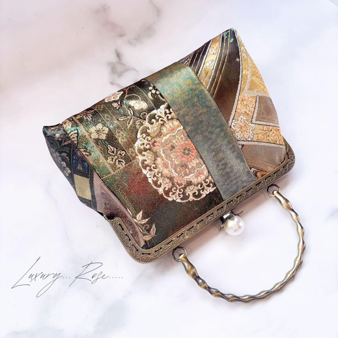 1点限定！！螺鈿細工を用いた5種上品高級帯地でパッチワーク上品帯地バッグ