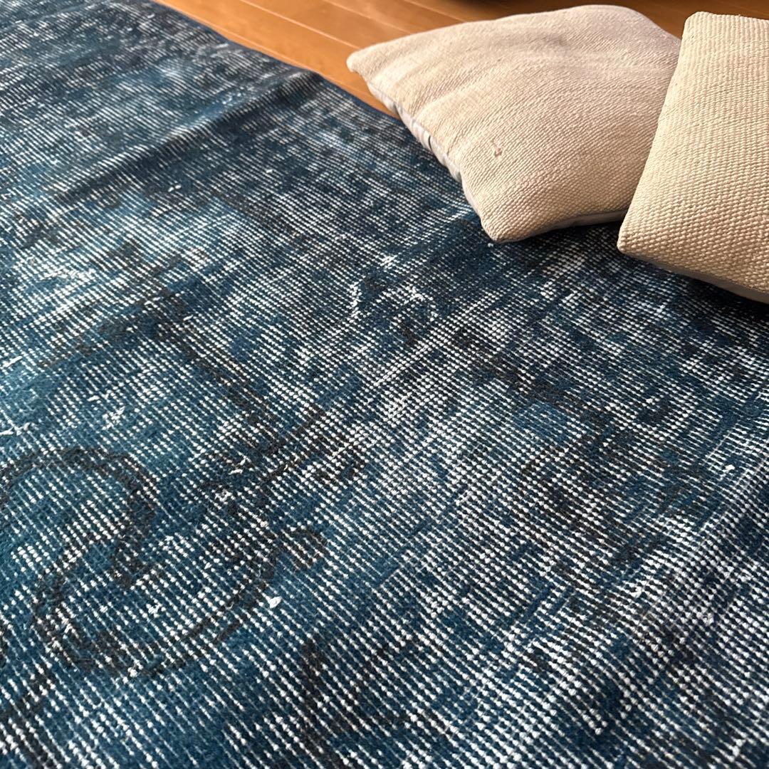 110×191ネイビーインディゴブルー　オーバーダイ　トルコヴィンテージラグ