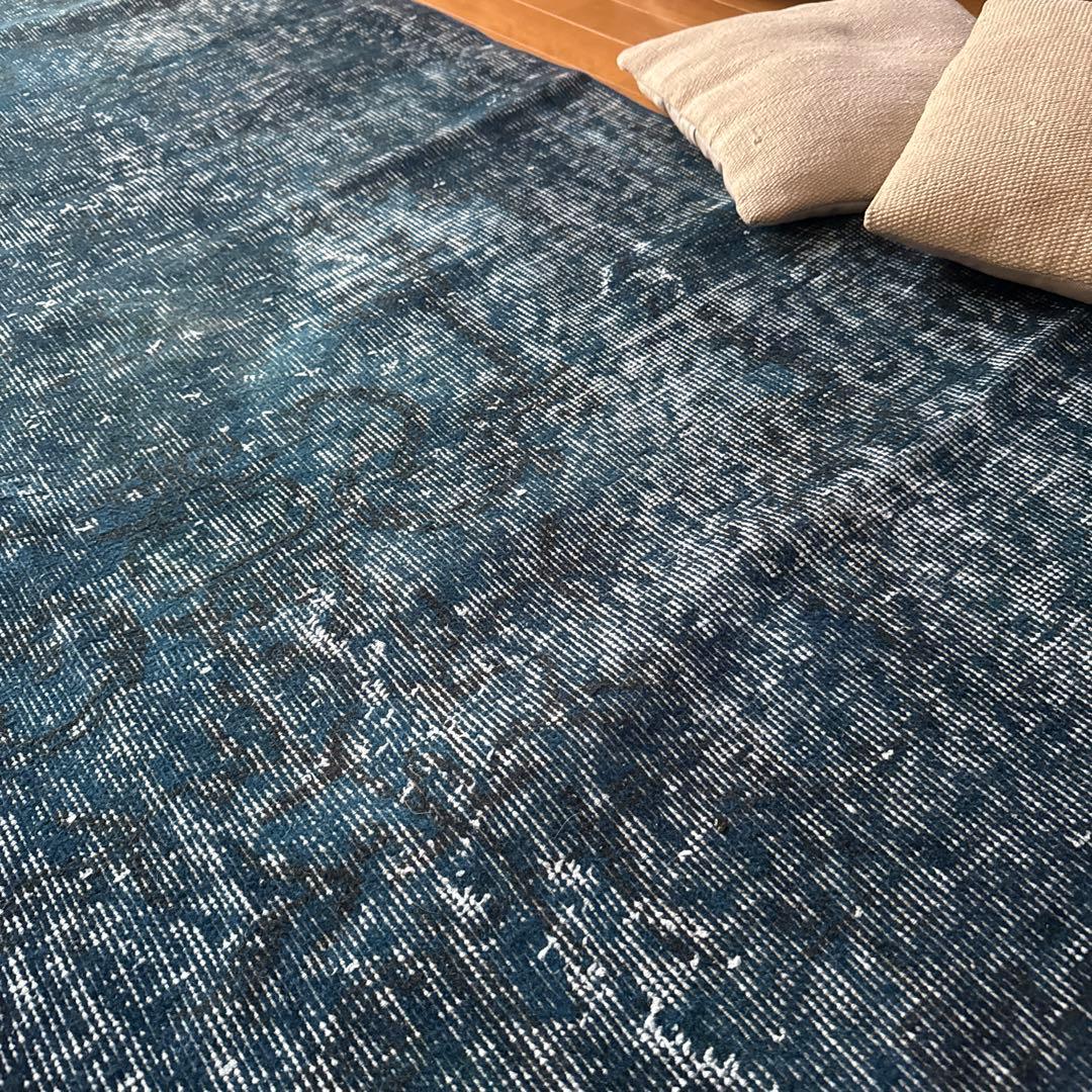110×191ネイビーインディゴブルー　オーバーダイ　トルコヴィンテージラグ
