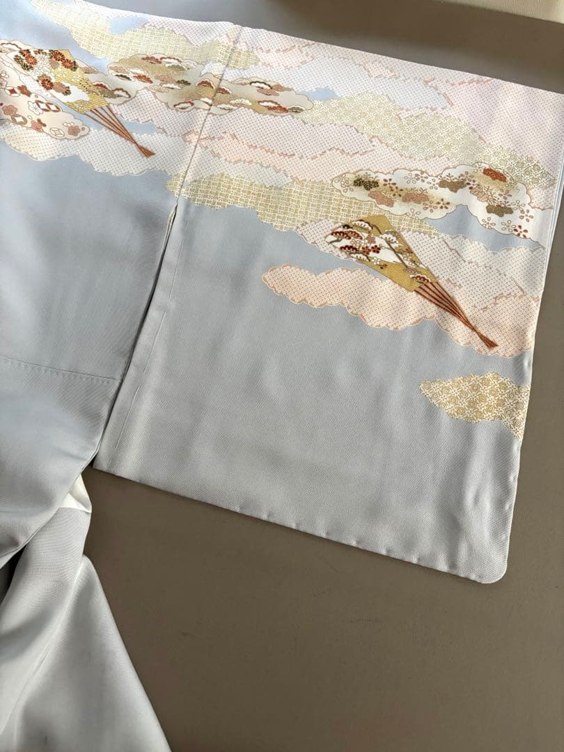 正絹 ごく薄水色 金彩友禅 古典文様 袷 訪問着 上前友禅柄入り共八掛 未使用