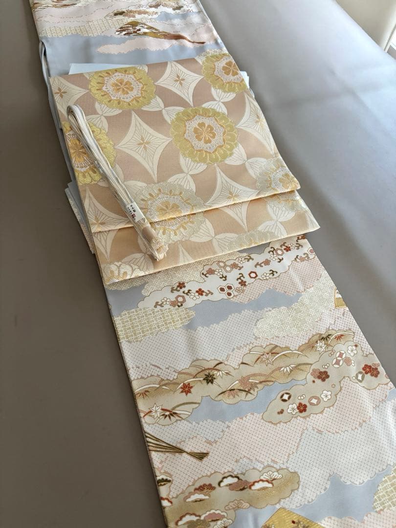 正絹 ごく薄水色 金彩友禅 古典文様 袷 訪問着 上前友禅柄入り共八掛 未使用