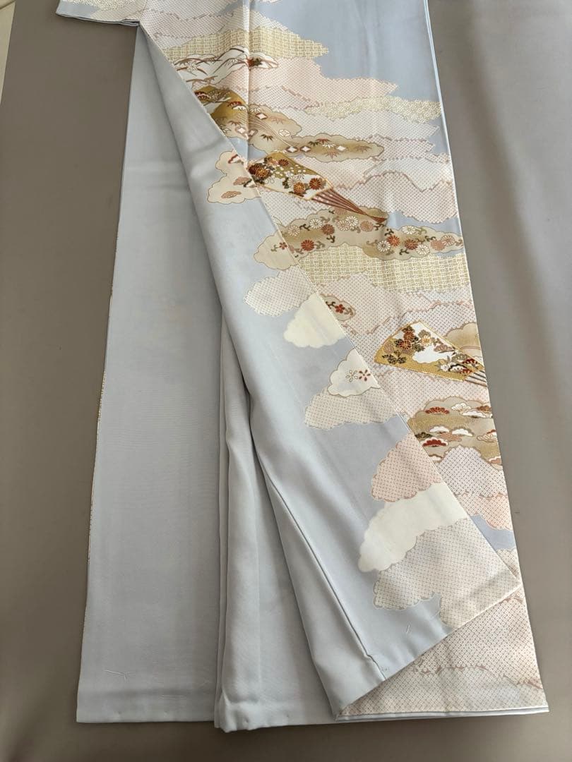 正絹 ごく薄水色 金彩友禅 古典文様 袷 訪問着 上前友禅柄入り共八掛 未使用