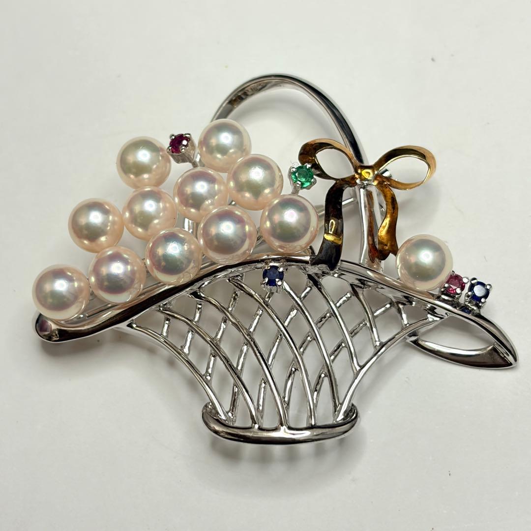SILVER/K18（18金） 真珠 ルビー エメラルド サファイア ブローチ