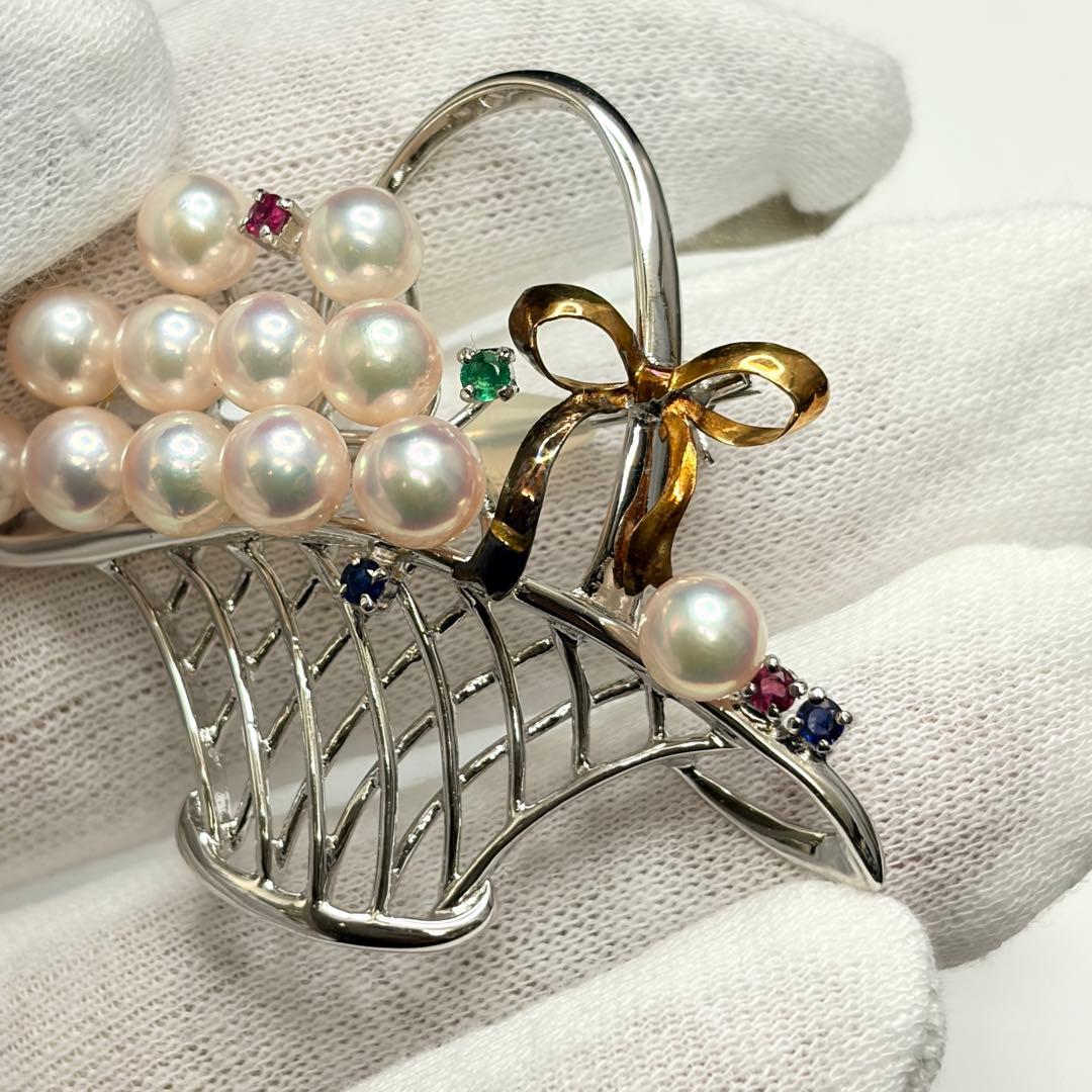 SILVER/K18（18金） 真珠 ルビー エメラルド サファイア ブローチ