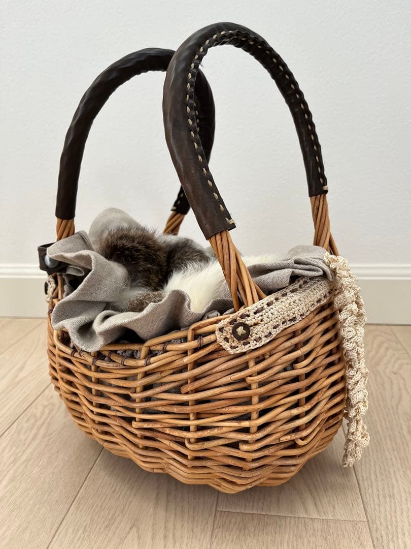 エバゴス ラビットファー付 かごバッグ