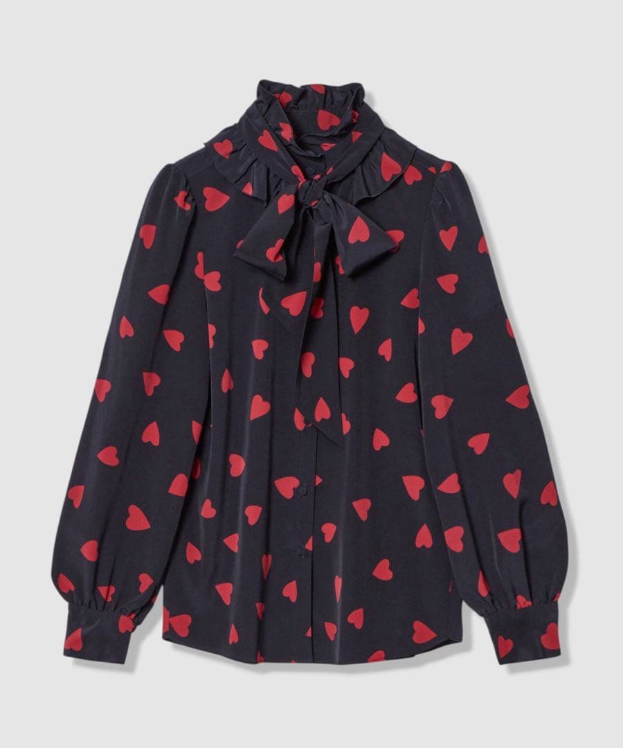 ルルウィルビー　デシンハートプリントボウタイブラウス　ネイビー　アルアバイル