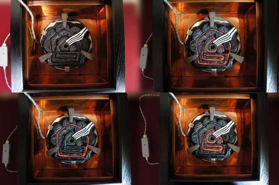 ☆焼杉置炉 在銘 真形釜 釜鐶 置炉用600w炭型電熱器 送料込み