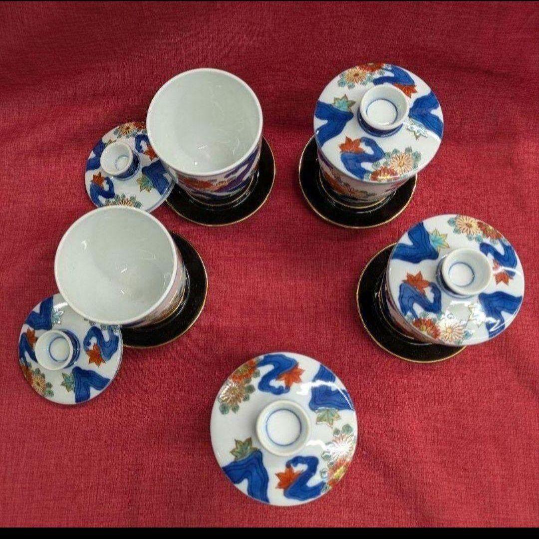 ５客　翠山菊紅葉　受皿付 茶碗蒸し　新品　お正月特価