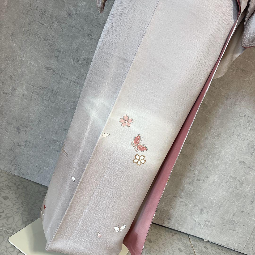 訪問着　フルセット　正絹　付け下げ　着物　蝶　桜　花　金　Ｉ9