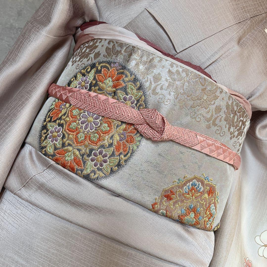 訪問着　フルセット　正絹　付け下げ　着物　蝶　桜　花　金　Ｉ9