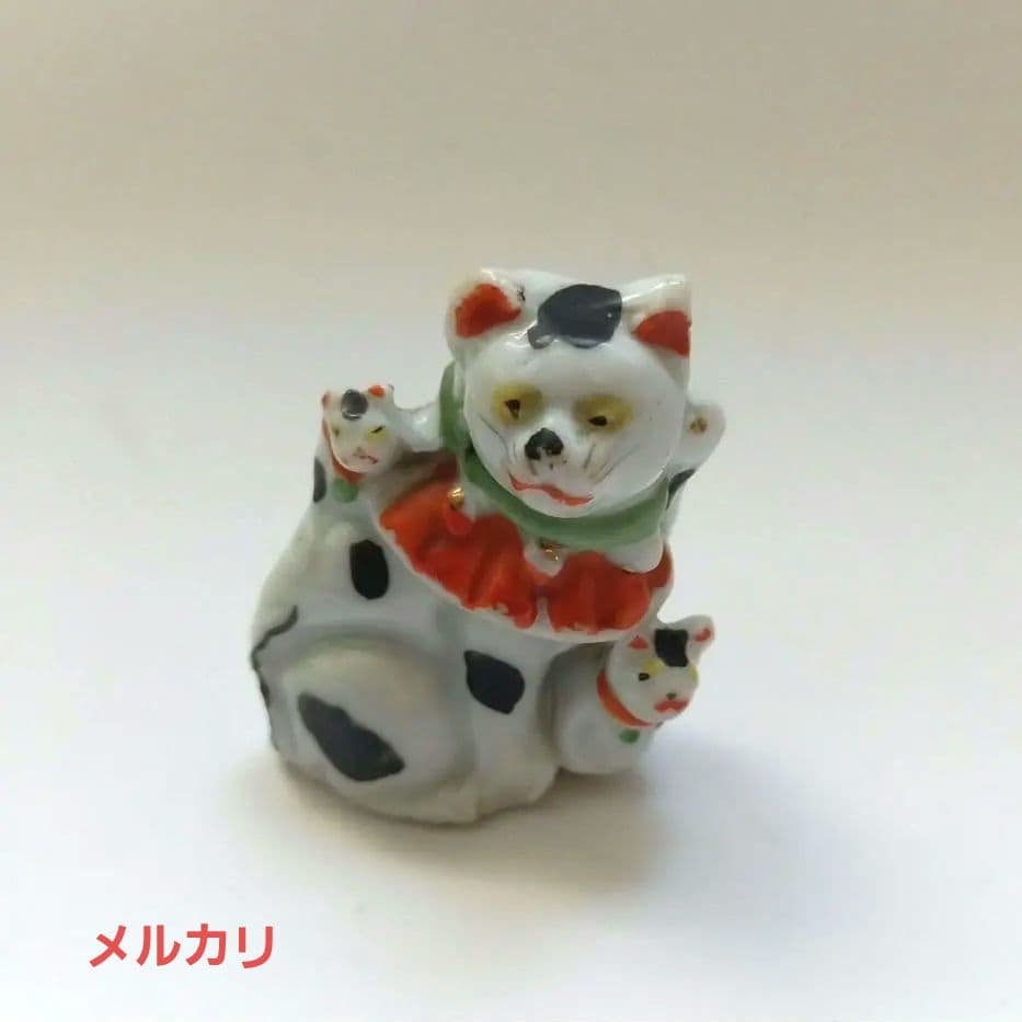 招き猫　磁器人形　レトロアンティーク人形　縁起物　親子猫