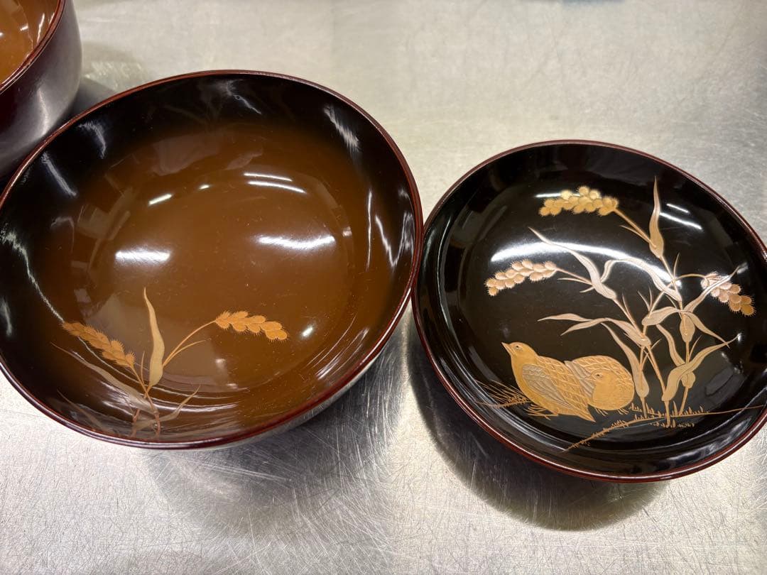 骨董品　明治末期〜大正初期　輪島塗　金蒔絵　漆器椀 煮物椀　茶懐石　5客セット