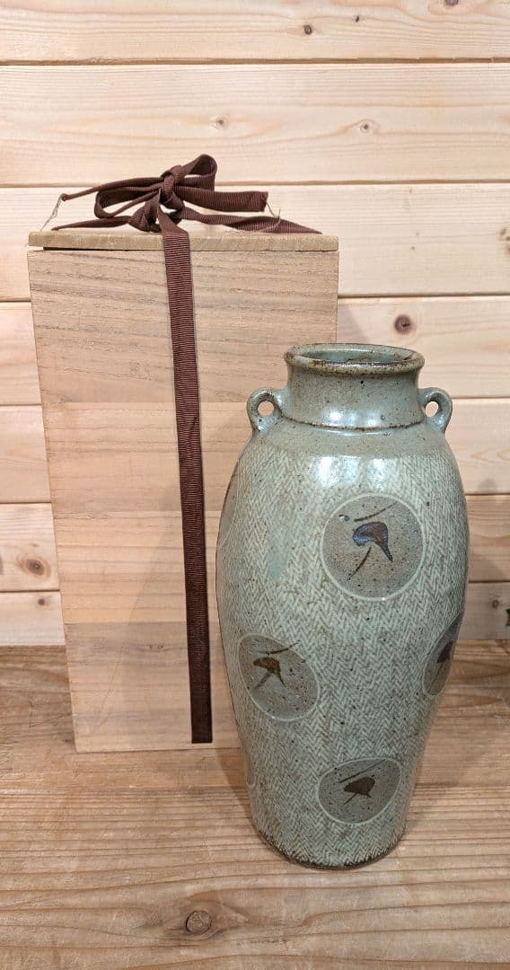 人間国宝　島岡達三　地釉象嵌縄文壺　壺　花瓶　花器　アンティーク　骨董品