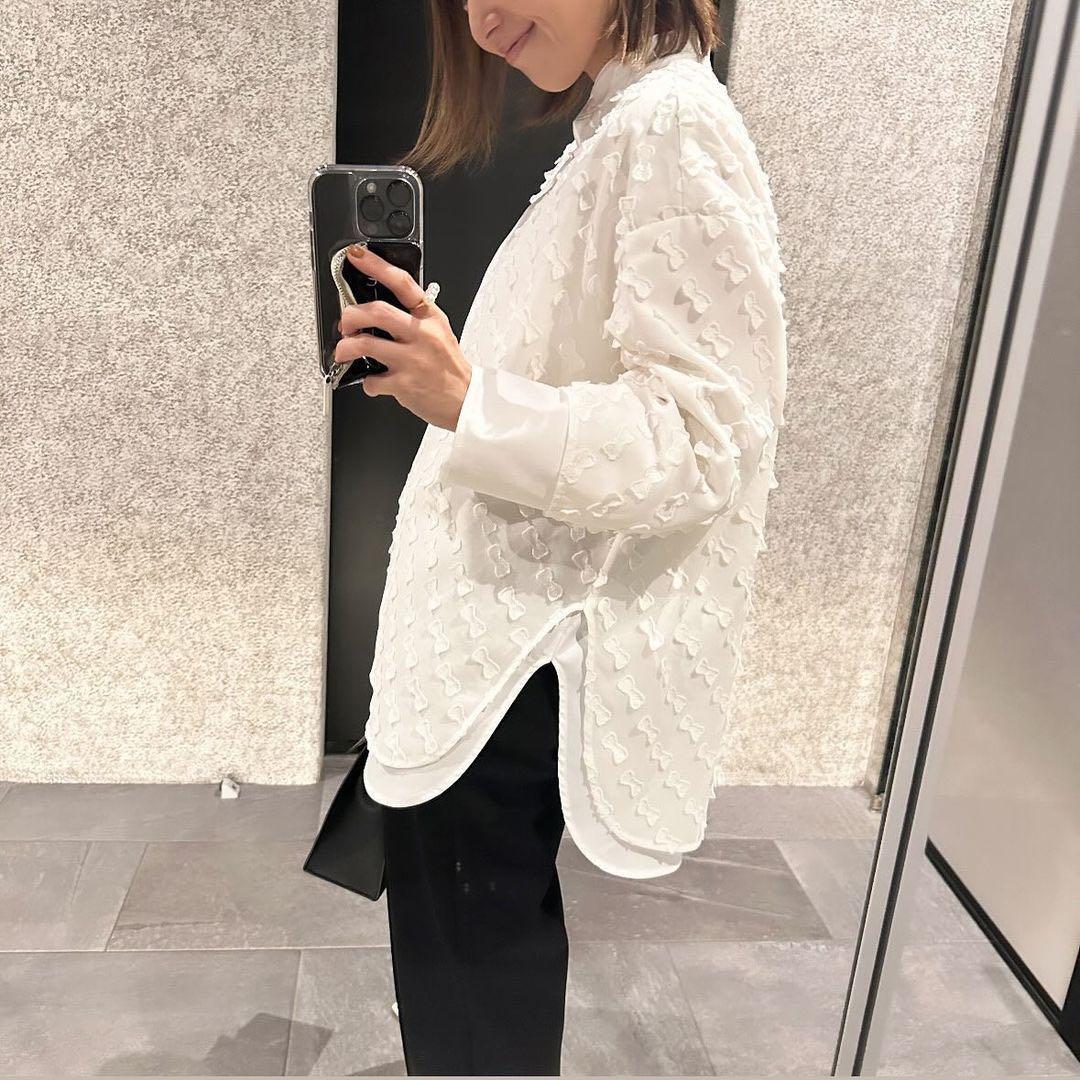 yori ヨリ キティリボンレイヤード ブラウス 白 シャツ ホワイト リボン