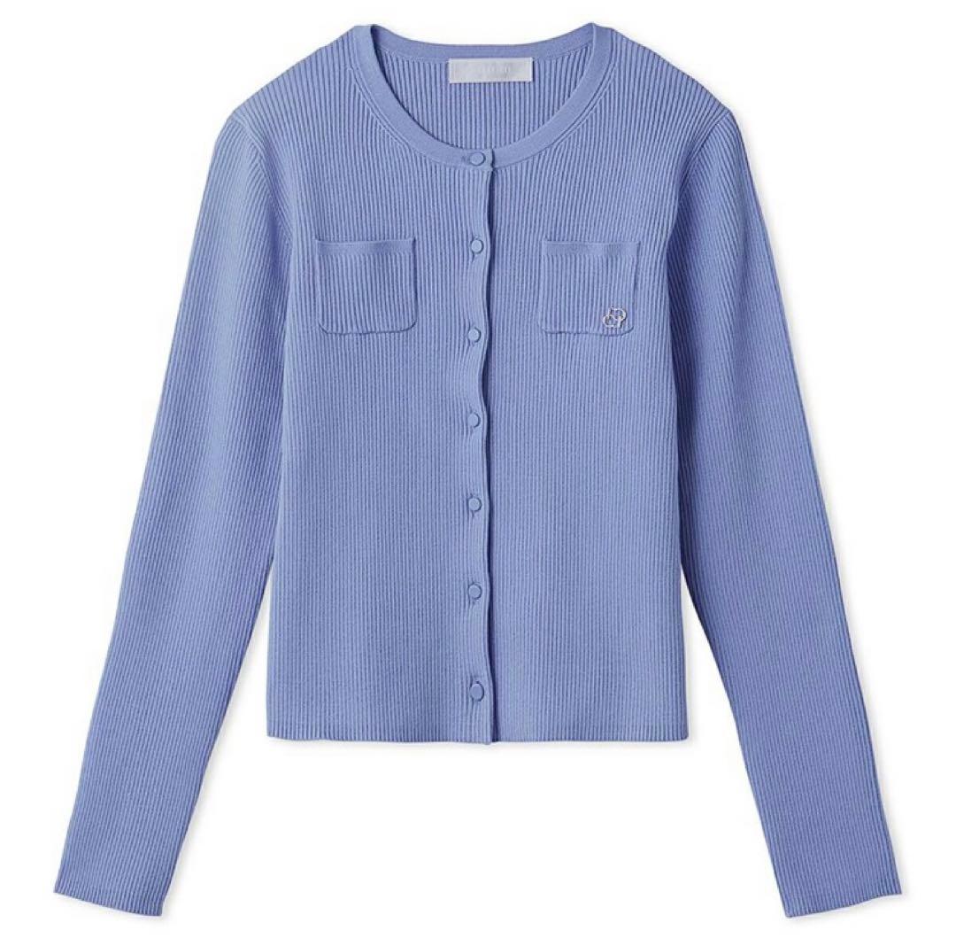 新品 完売2025 CELFORD ロゴチャーム リブニットカーディガン ブルー