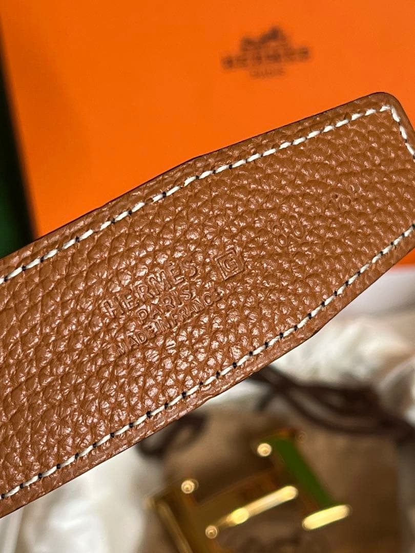 極美品☆HERMES ブラウンレザーベルト Hロゴバックル　サイズ80