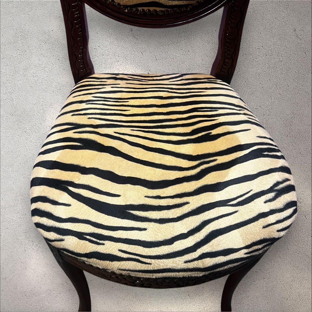 ♡ アンティーク　ヒョウ柄 猫脚 ダイニングチェア ♡
