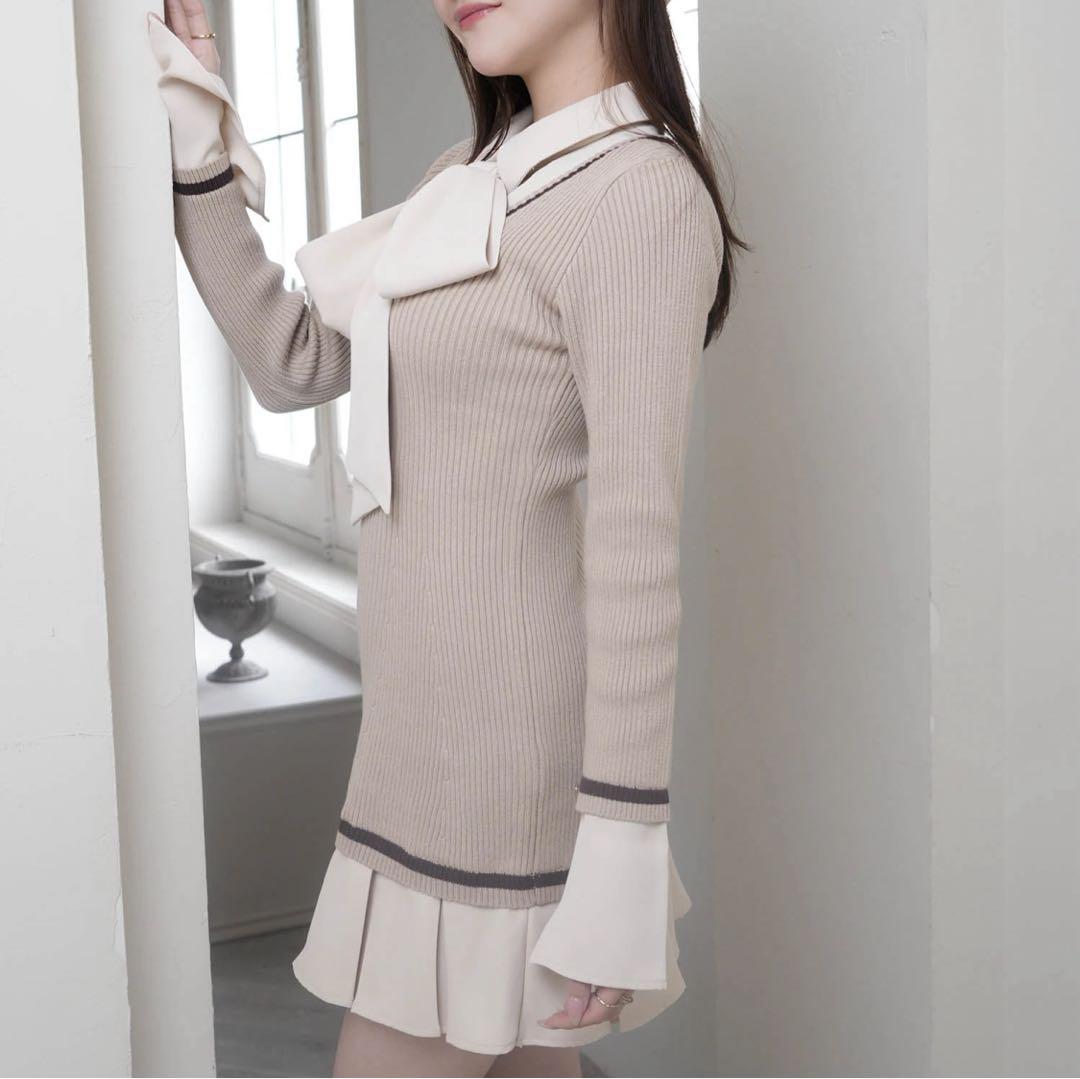 17リップサービス定価13750円シャツドッキングプリーツワンピースベージュ