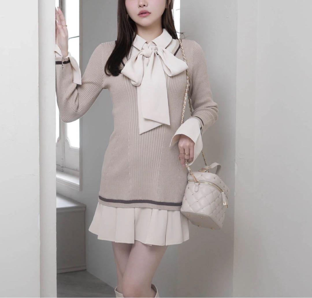 17リップサービス定価13750円シャツドッキングプリーツワンピースベージュ