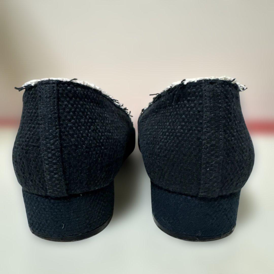 CHANEL カメリアフラットシューズ ネイビー　361/2