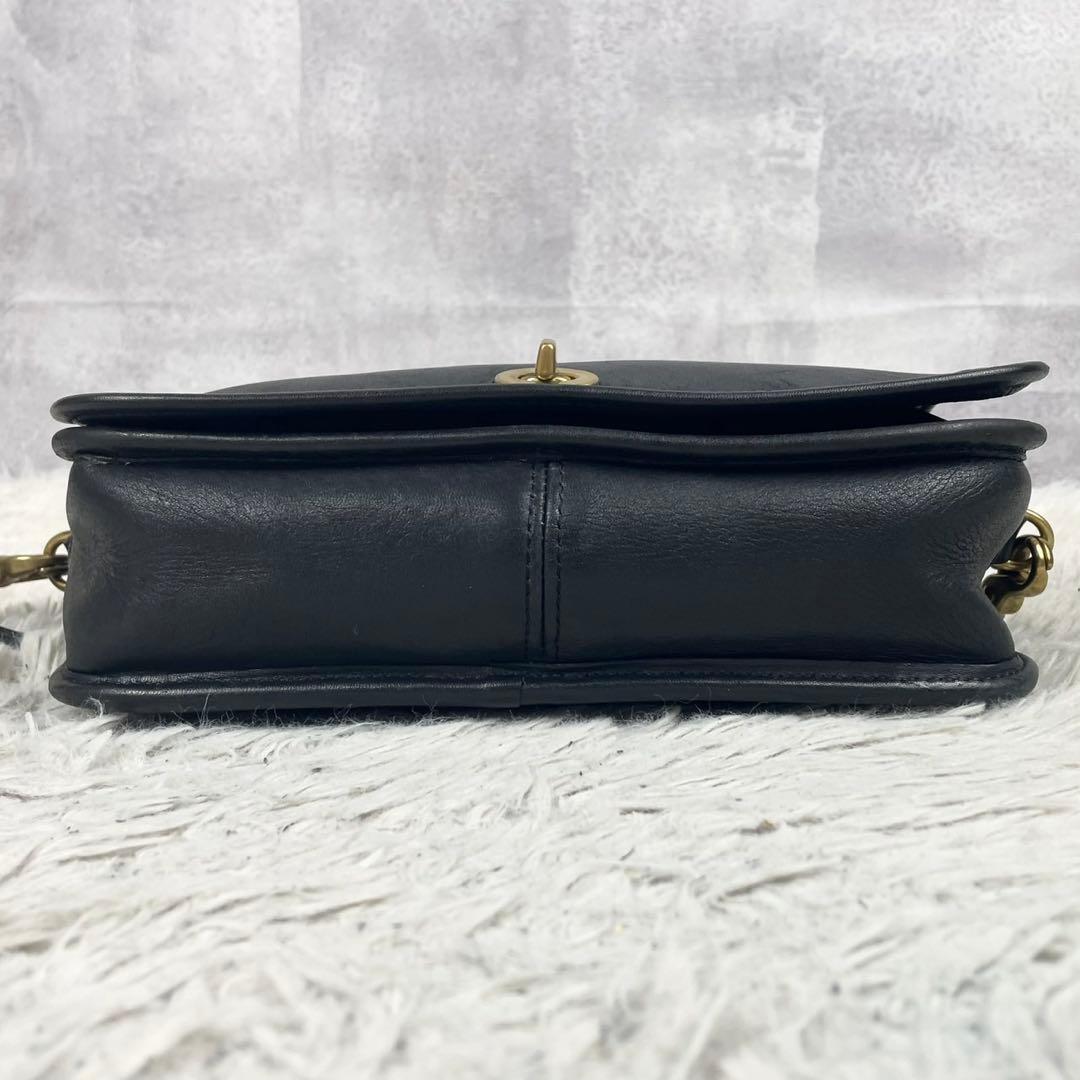 美品 オールドコーチ レザー ショルダーバッグ ターンロック ロゴ型押し 黒