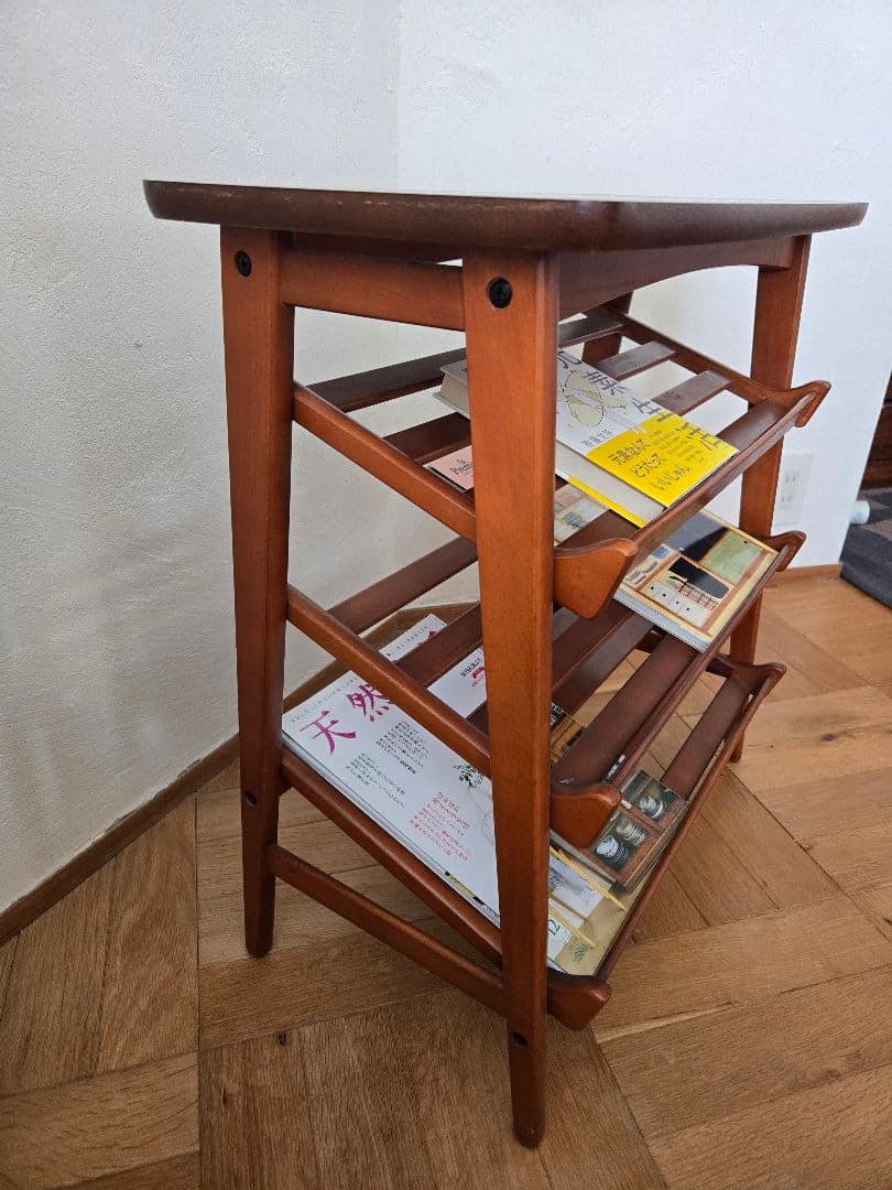 オールドカリモク木製 3段ラック マガジンラック 飾り棚 収納棚 ブラウン