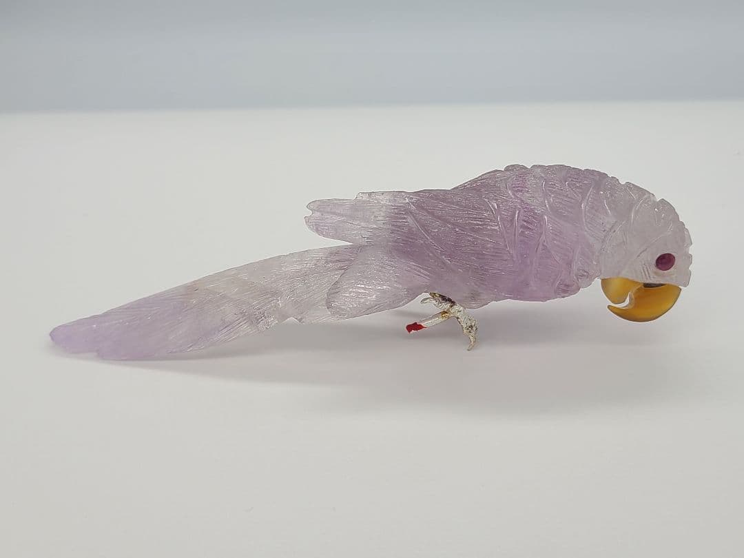 天然石鳥彫刻 おうむのつがい