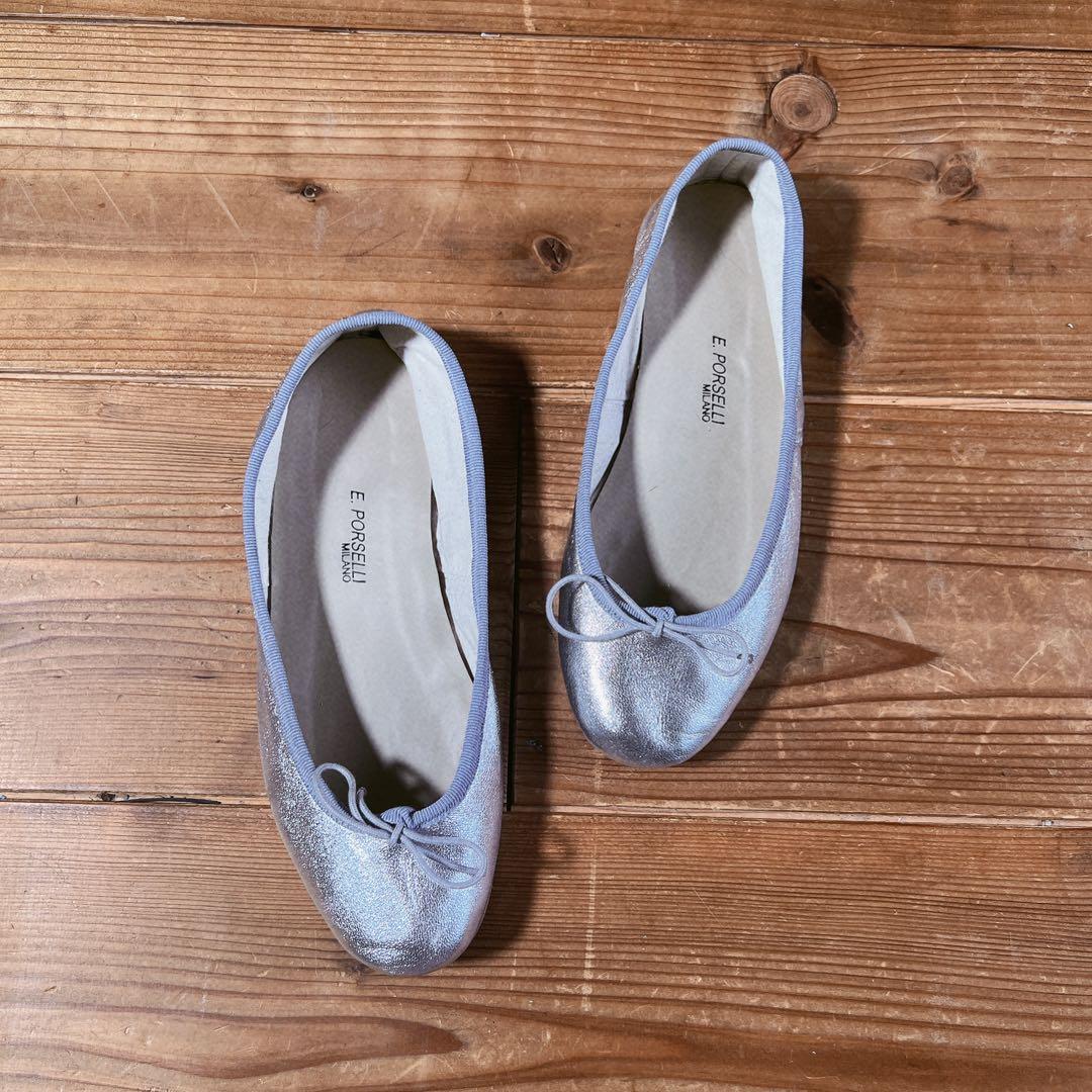 【E.PORSELLI】ポルセリ メタリックバレエシューズ シルバー 37